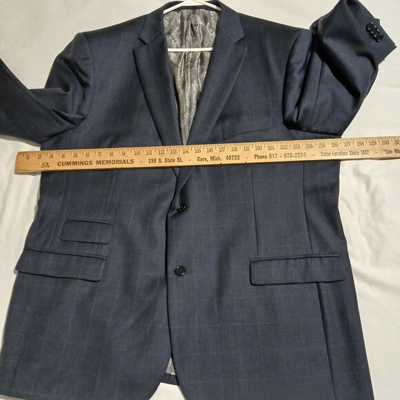 Joseph Abboud Men's 50L 100% Wool Deep Blue Window-Pane Plaid Blazer Lined - Picture 13 of 15